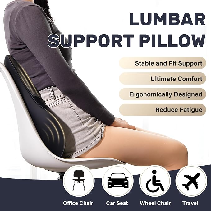 Coverado Lumbar Support Pillow for Car, Ergonomic Memory Foam Back Pillow for - Image 4