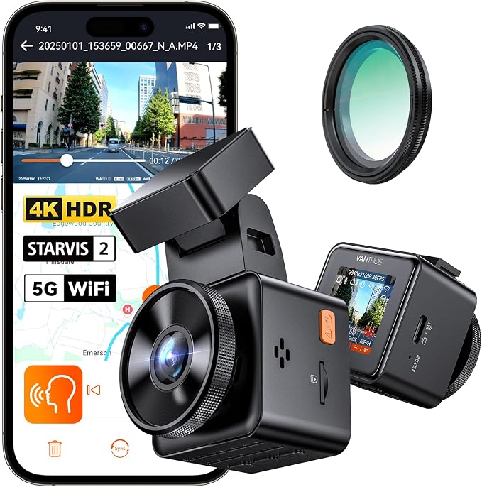 Vantrue E1 Pro 4K Mini Dash Cam Front, STARVIS 2 PlatePix HDR Night Vision Car by VANTRUE