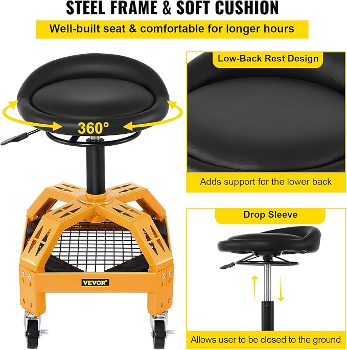 VEVOR Rolling Garage Stool, 300LBS Capacity, Adjustable Height from 24 in to - Image 8