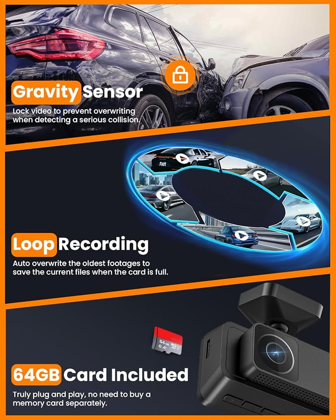 4K 3 Channel Dash Cam, 2160P+1080P+1080P Front and Rear Inside Car Camera - Image 5