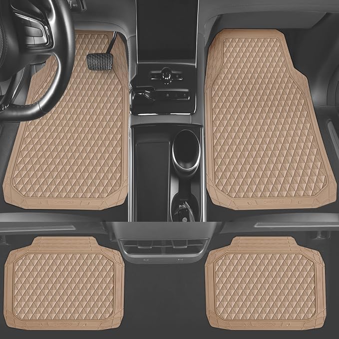 CAR PASS Beige Rubber Car Mats, All-Weather Floor Mats Full Set Durable - Image 4