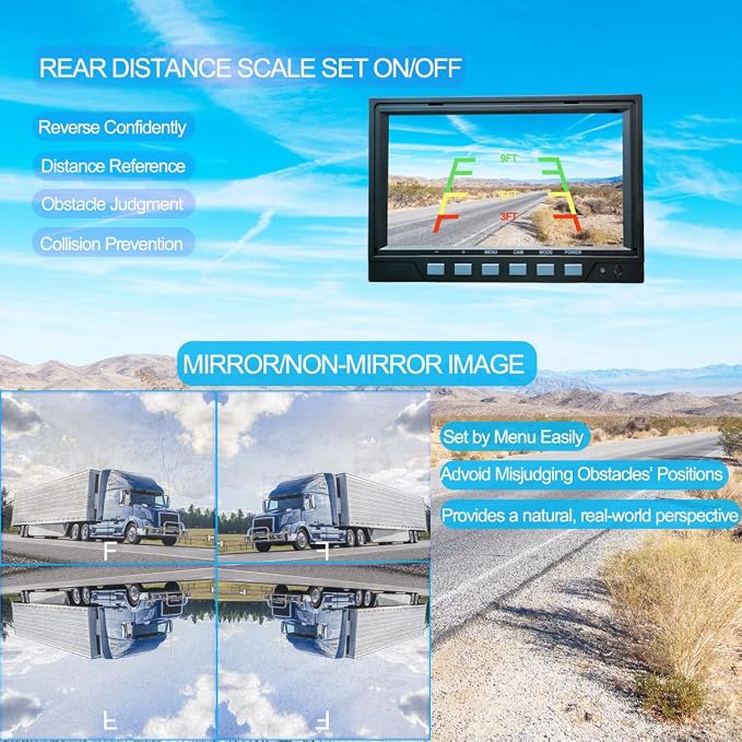 AHD 1080P 7" Reverse Rear View Backup Dual Twin Lens Camera System, Point Each - Image 2