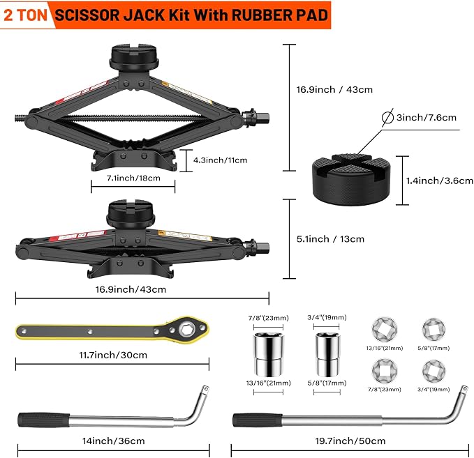 Universal Scissor Jack 2 Ton, 5.1"-16.9" Lifting Range Heavy Duty Car Jack Kit - Image 2