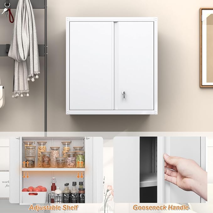 GREATMEET Metal Wall Cabinet, Wall Mounted Storage Cabinet - Image 7