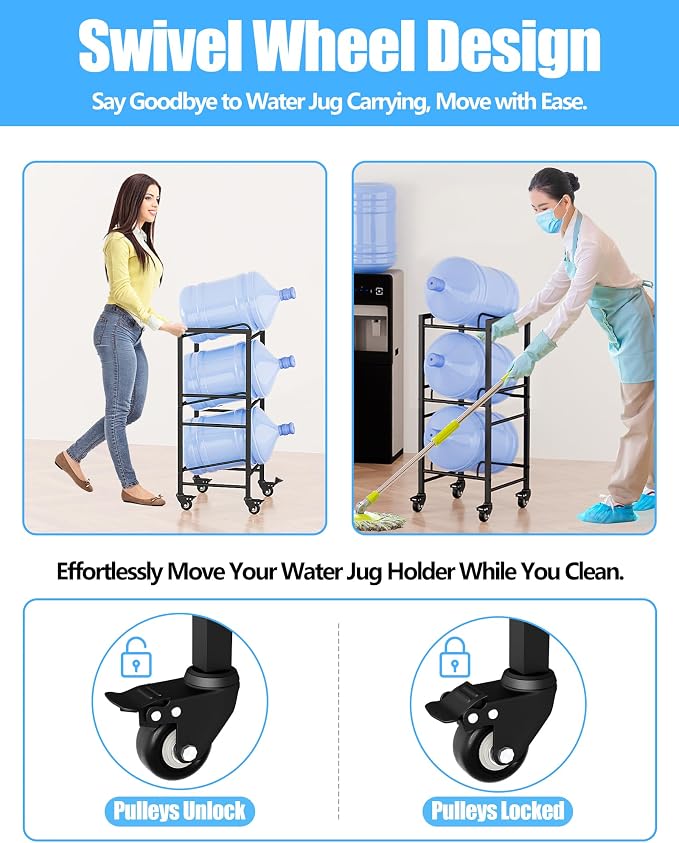 5 Gallon Water Jug Holder, Movable 3 Tier Heavy Duty Water Rack - Image 2