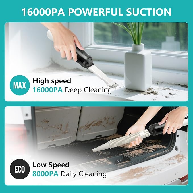 Mini Car Vacuum, 5 in 1 Cordless Handheld Vacuum Cleaner 16800Pa Suction Power - Image 3