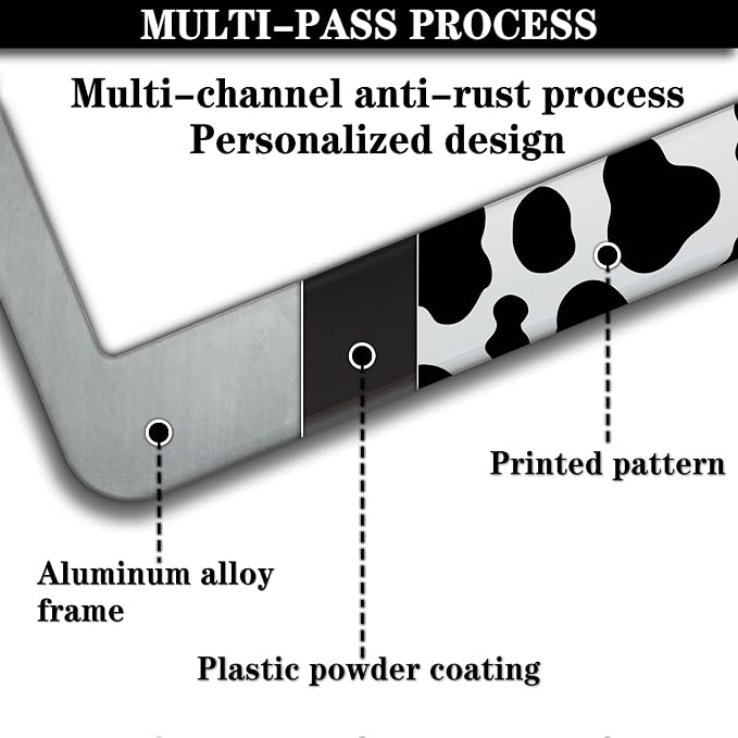 License Plate Frames Black and White License Plate Frame Animal Cow Print White - Image 5