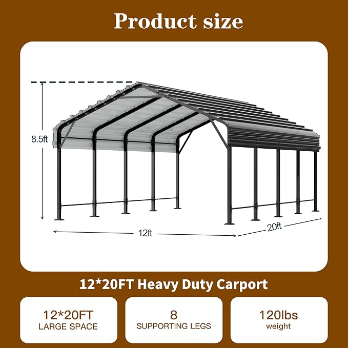 Walsunny Metal Carport 12x20 FT Heavy Duty Carport Canopy - Image 2