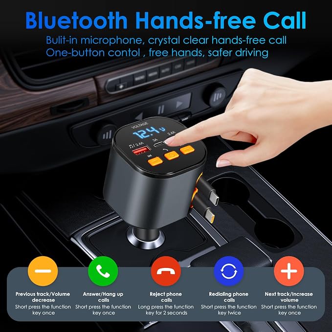 Retractable Car Charger, 5 in 1 Fast Car Phone Charger 90W, Handsfree Call - Image 3