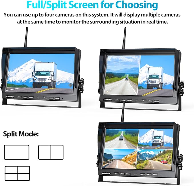 Fookoo HD 1080P 10" Wireless Backup Camera System, 10-inch Quad Split Screen - Image 6