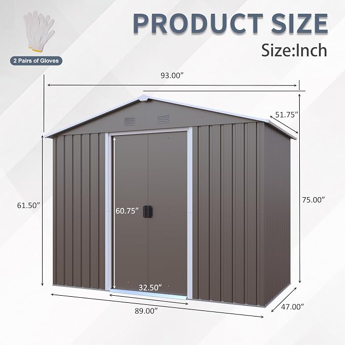 4x8 FT Outdoor Storage Shed, Metal Garden Shed - Image 2
