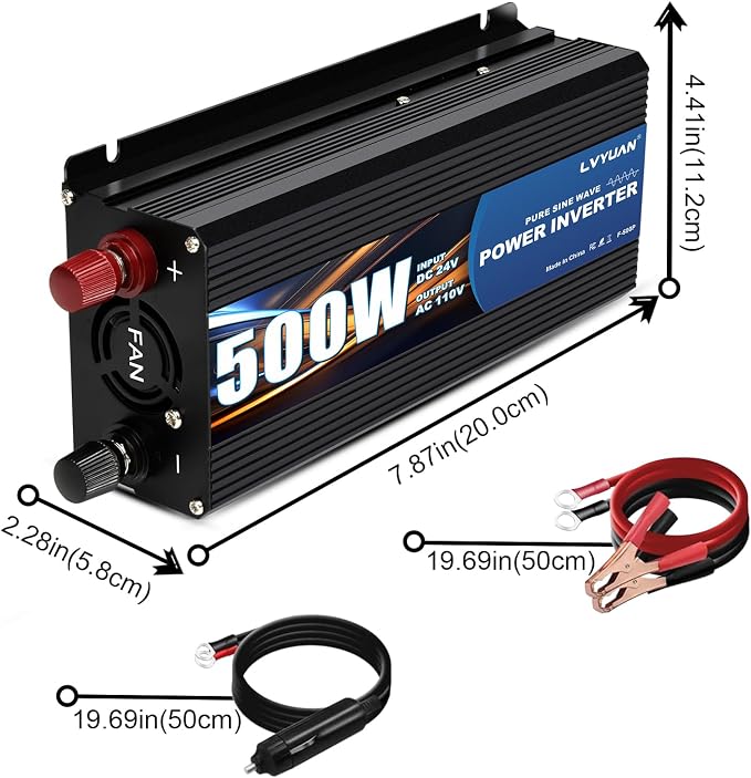 LVYUAN 500 Watt Pure Sine Wave Power Inverter 24V to 110V/120V DC to AC - Image 3