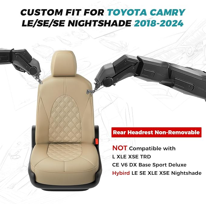 for Toyota Camry Seat Covers LE SE SE Nightshade 2018 2019 2020 2021 2022 2023 - Image 2