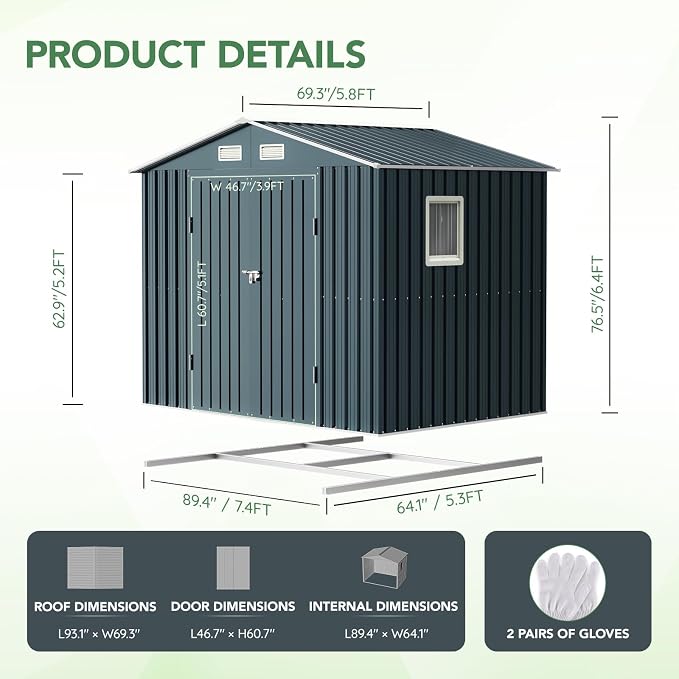 6X8X6.4FT Outdoor Steel Storage Shed - Image 2