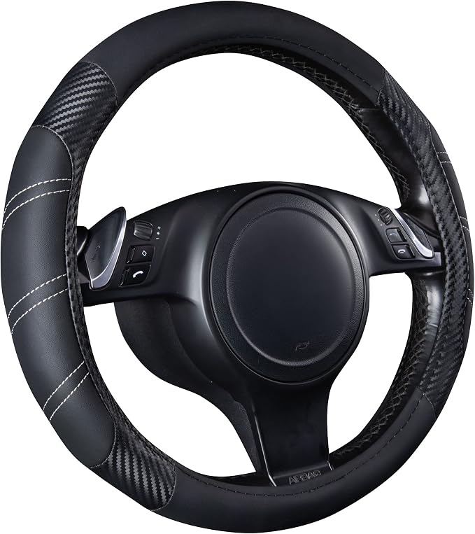 CAR PASS Line Rider Microfiber Leather Sporty 14.5-15 inch Steering Wheel Cover - Image 2