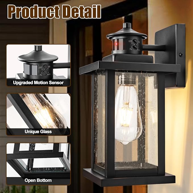 Motion Sensor Outdoor Lights Wall Mount, Dusk to Dawn Garage Exterior Light - Image 6