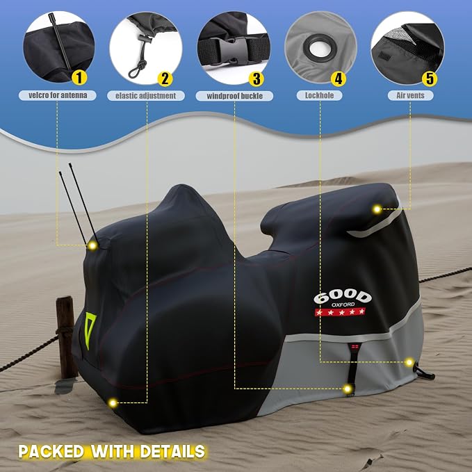 Rosefray Motorcycle Cover with Side+Top Box Heavy Duty 600D Waterproof - Image 5