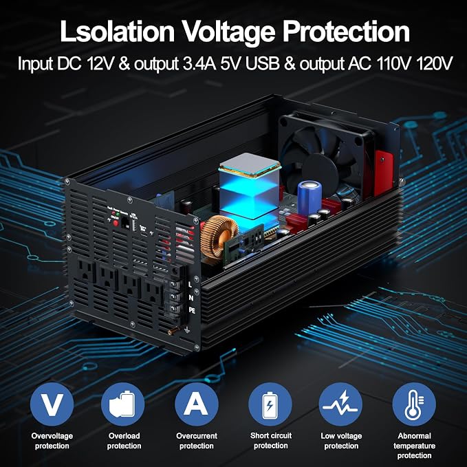 5600W Power Inverter, Peak Power 11200W 12V DC to AC 110120V, Remote Control - Image 4