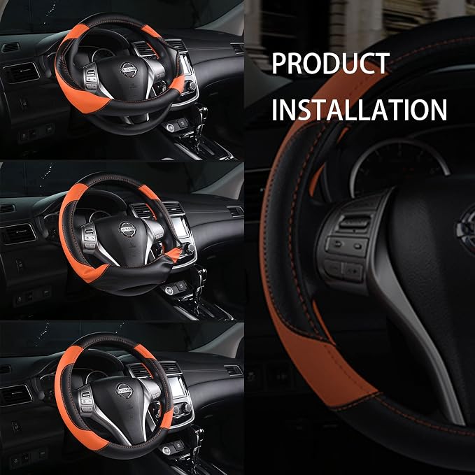 Leather Car Steering Wheel Cover, Non-Slip Car Wheel Cover Protector Breathable - Image 7