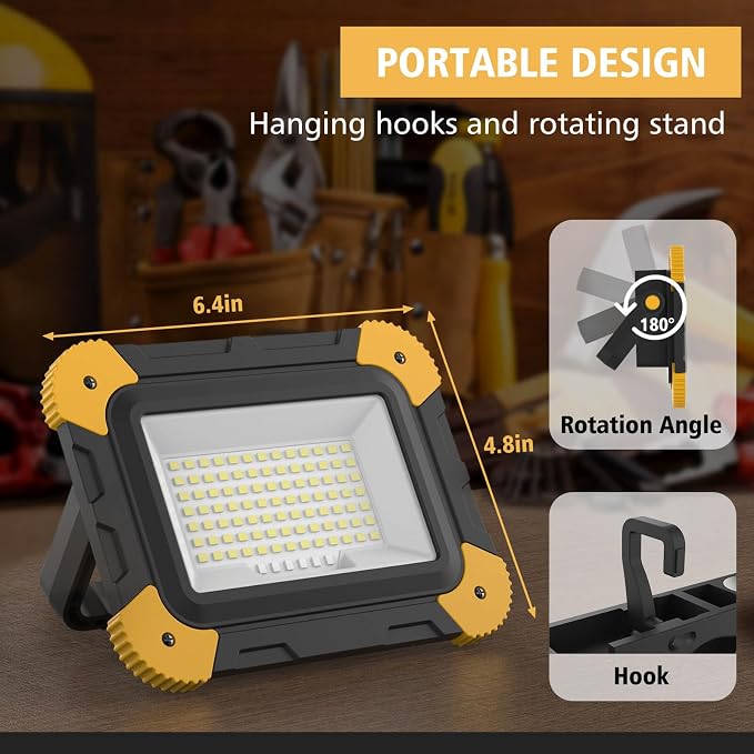 Rechargeable Magnetic Work Light, 40W Portable LED Flood Light Battery Powered - Image 6