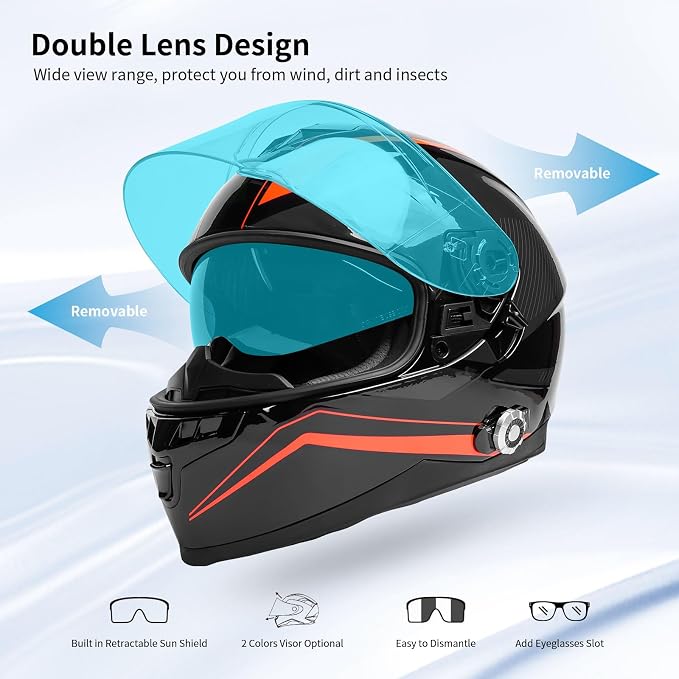 Full Face FreedConn Motorcycle Helmet Bluetooth 5.0 Integrated 2 Way Intercom - Image 5