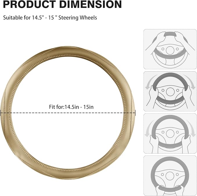 High-Grade Beige Genuine Leather Steering Wheel Cover - Image 6