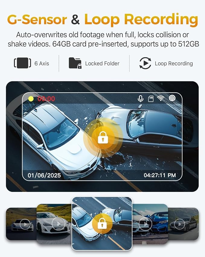 GKU 4K 3 Channel Dash Cam, 5.8GHz WiFi Built-in GPS, 4K+1080P+1080P Dash Cam - Image 8