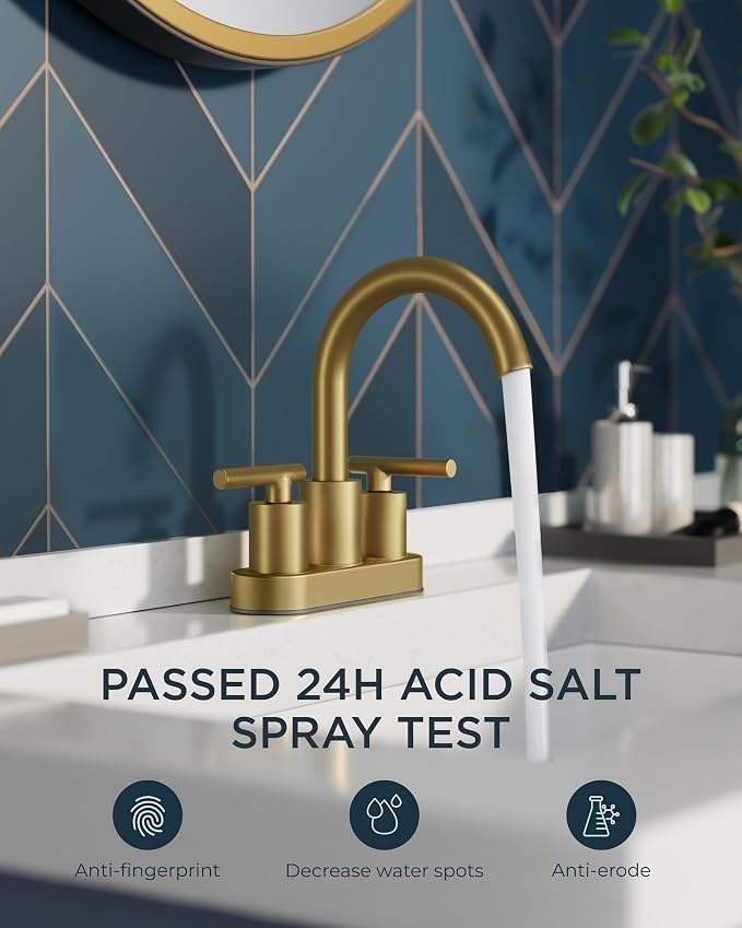 FORIOUS 4" Brushed Gold Bathroom Faucet Centerset 4 Inch, 2 Handle 2 Hole Gold - Image 7