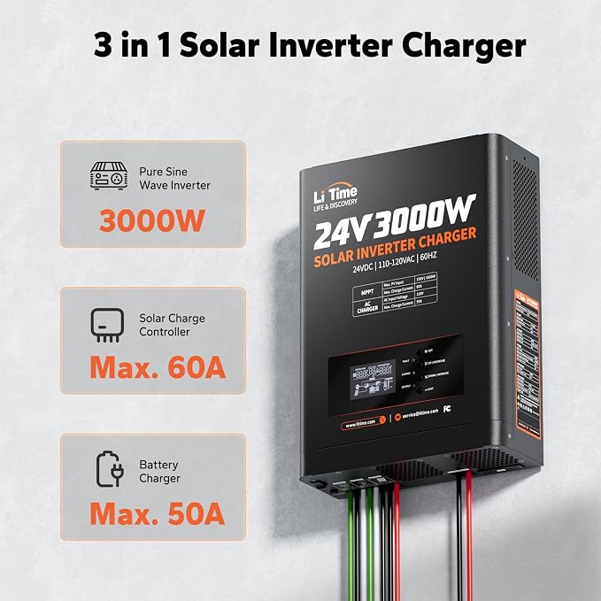 LiTime 24V 3000W All-in-One Solar Inverter Charger | 60A MPPT Solar Controller - Image 2