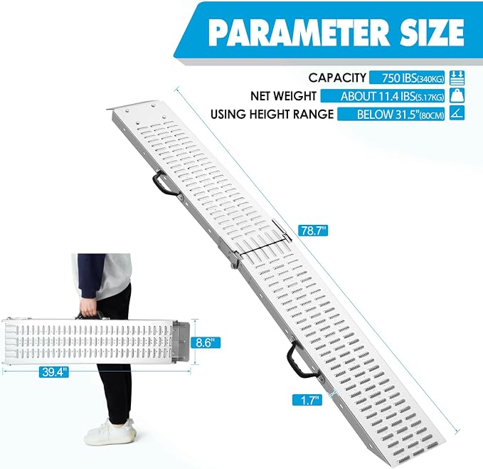 78.7" L × 8.6" W Loading Ramps for Pickup Trucks, 1500LBS Folding Truck Ramps - Image 2