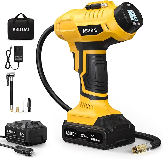 AstroAI Cordless Tire Inflator Air Compressor 20V Rechargeable Battery Powered by AstroAI