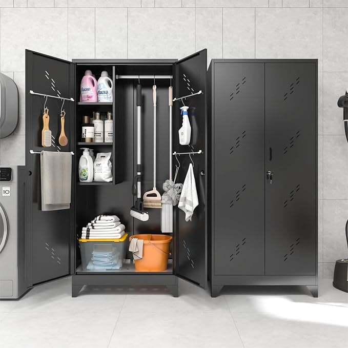 75" Metal Storage Cabinet with Lockable Doors, Functional Garage Storage Cabinet - Image 2