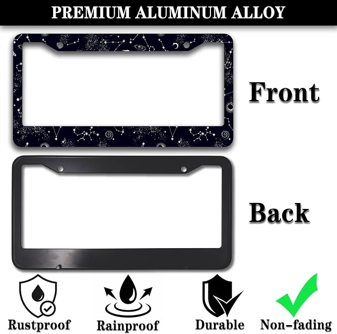 License Plate Frames Black and White License Plate Holder Galaxy Moon and Stars - Image 3