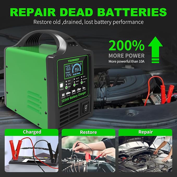 12V/24V Car Battery Charger Heavy Duty, 0-15A Automatic Battery Maintainer - Image 3