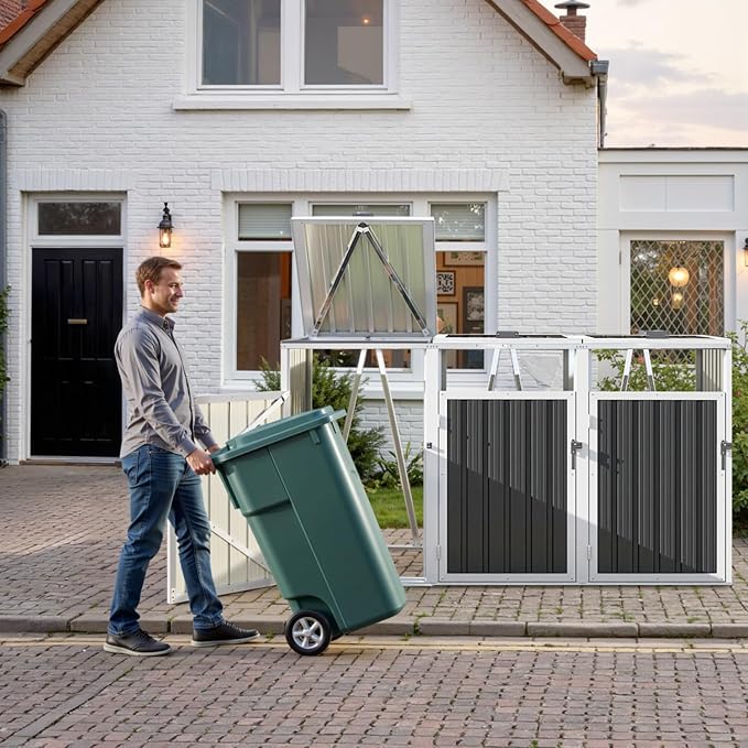 7.3' x 2.7' Metal Storage Shed Outdoor, Waterproof Garbage Can Enclosure - Image 7