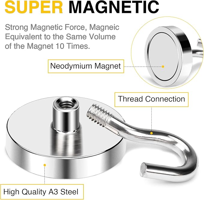 DIYMAG Magnetic Hooks, 118 LB Heavy Duty Strong Magnet - Image 2