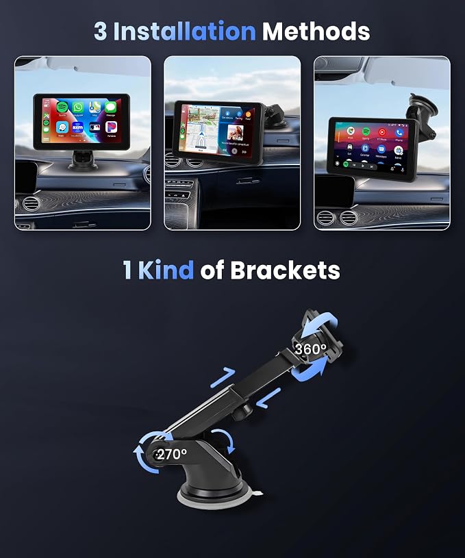 Podofo Wireless Carplay Screen for Car, 7inch 1080P HD IPS Touch Screen - Image 3