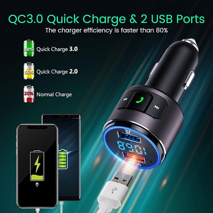 Upgraded V5.0 FM Transmitter for Car-Brown… - Image 7