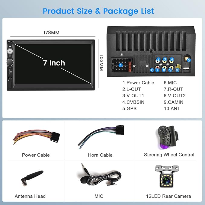 Car Stereo Double Din Wireless Carplay Android Auto, 7 Inch Touchscreen Car - Image 7