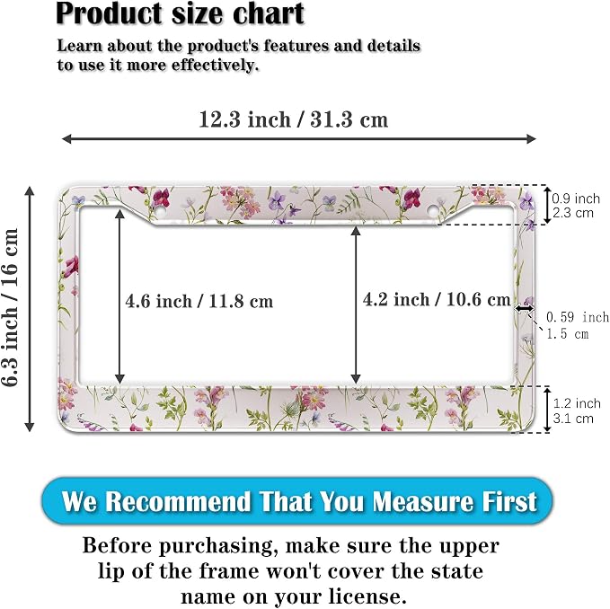 License Plate Cover Multicolor License Plate Frames Folk Flower Hippie Boho - Image 2
