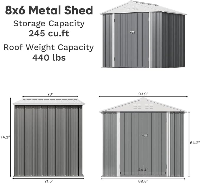 Greesum 8×6FT Outdoor Storage Shed, Metal Patio Storaged Sheds - Image 3