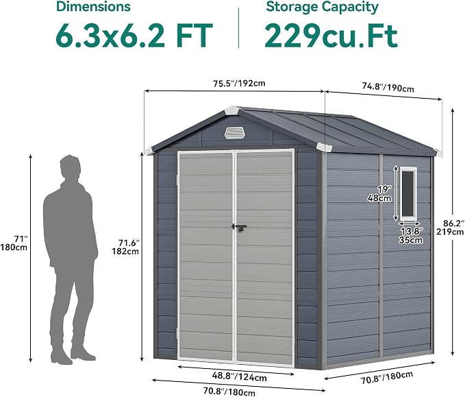 YITAHOME 6x6FT Outdoor Storage Shed w/o Floor, All-Weather Plastic Shed - Image 7