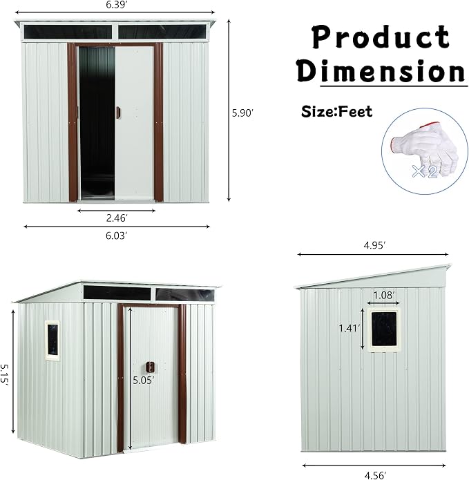 6×5 FT Outdoor Galvanized Metal Storage Shed Large Garden Sheds W/Sliding Doors - Image 3