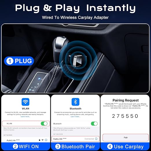 CarPlay Wireless Adapter for iPhone & Android Auto, Plug and Play Mini Size 2 - Image 9