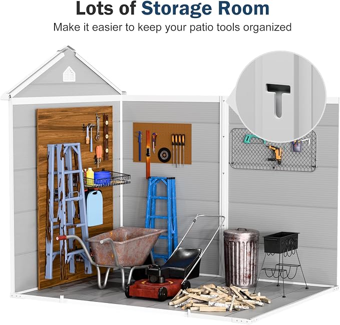 Resin Storage Shed with Floor 8x6x7 FT Outdoor Waterproof Wider Door Plastic - Image 4