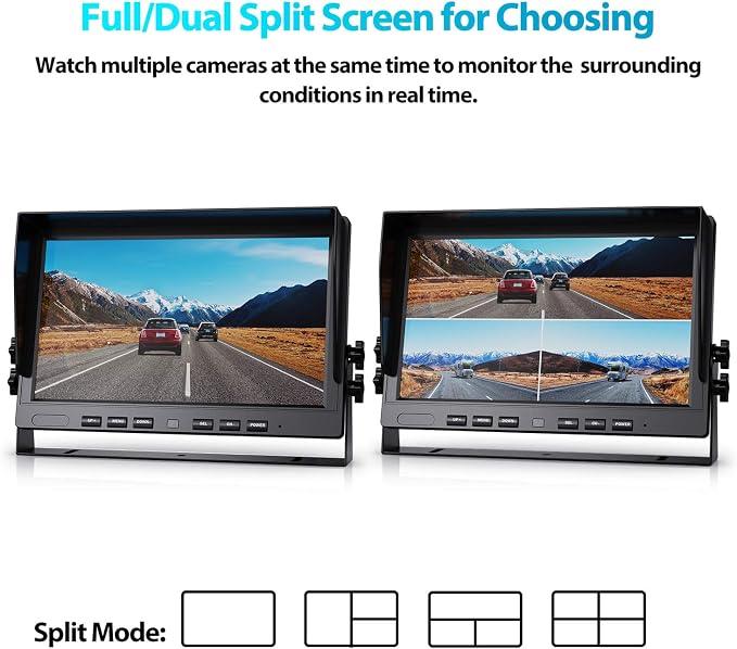 Fookoo HD 1080P 10" Wired Backup Camera System, IP69 Waterproof Side & Rear - Image 5