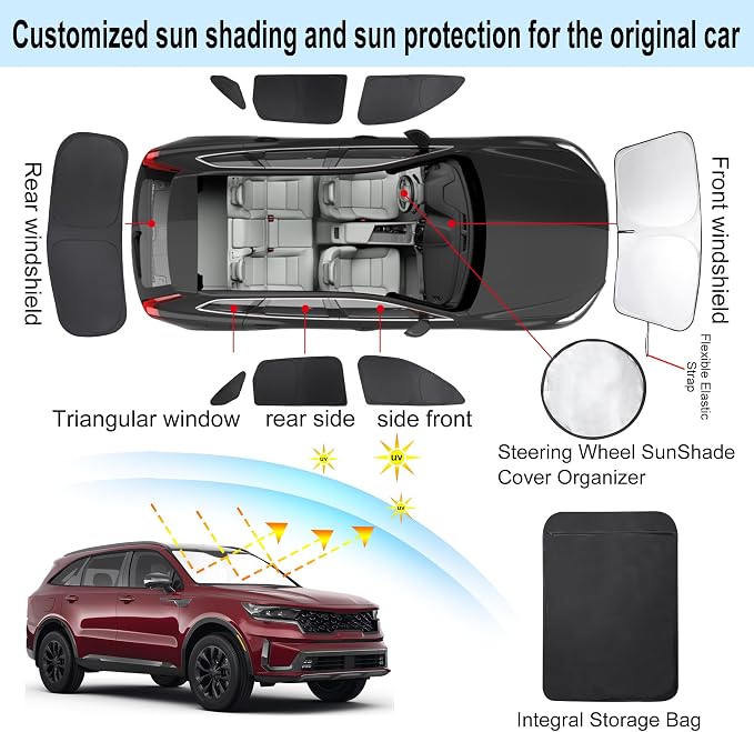 TINGLU Window Shades for Kia Sorento SUV 2021-2024 2025 Accessories Side Full - Image 3