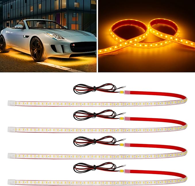 Amber Led Strip Lights, 24inch 12V Interior Light Strip IP68 Waterproof Cuttable by DUOFU365