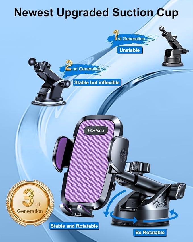 Purple 3-in-1 Phone Holders for Your Car Vent Dashboard Windshield Cell Phone - Image 2