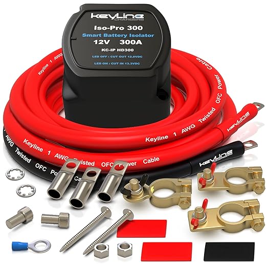 Dual Battery Isolator Kit Heavy Duty 300 AMP 1000 AMP Peak Voltage Sensitive by KeyLine+Chargers